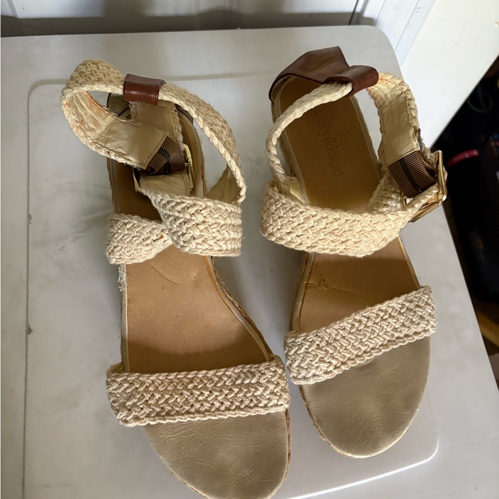Kelly & Katie Cream and Brown Braided Sandals
